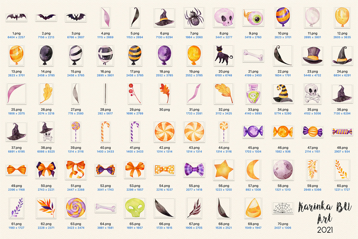 Watercolor Halloween Clipart set 7O+, an Object Graphic by KarinkaBU (Photo 6 of 6)