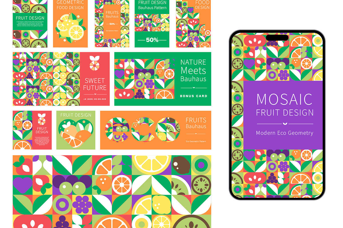 Mosaic Fruit and Veggie. Eco Food, a Food Illustration by Lettering_Logo (Photo 2 of 15)