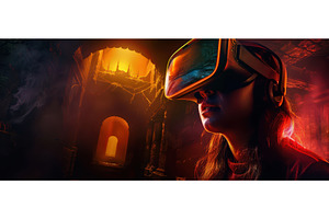 Woman exploring fantasy VR dungeon, an Architecture Photo by piter.goskov