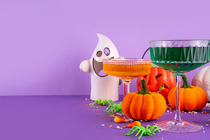 High colored bright Halloween greeting card background, Hallowee