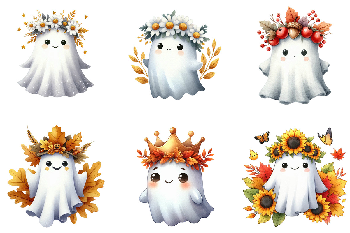 Ghost Autumn Crown Halloween Clipart, an Illustration by DreamArtGraphic (Photo 3 of 5)