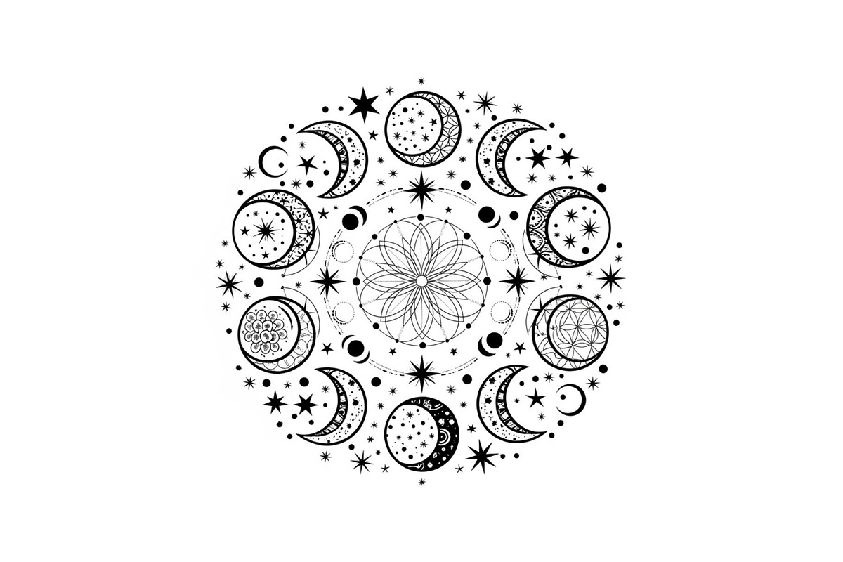 Moon Phase Mandala SVG Bundle, an Illustration by yasushie (Photo 14 of 31)