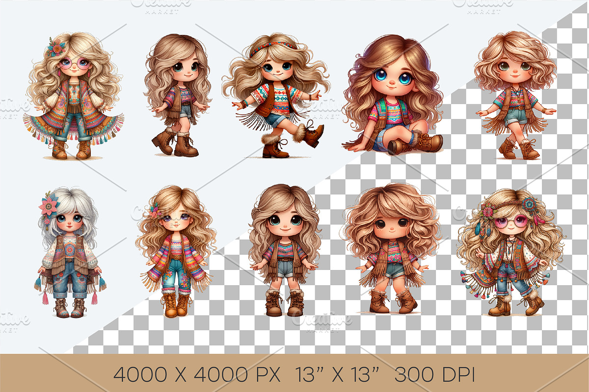 Stylish cartoon hippie girl. Clipart, an Animal Illustration by KENO Mascots (Photo 2 of 10)