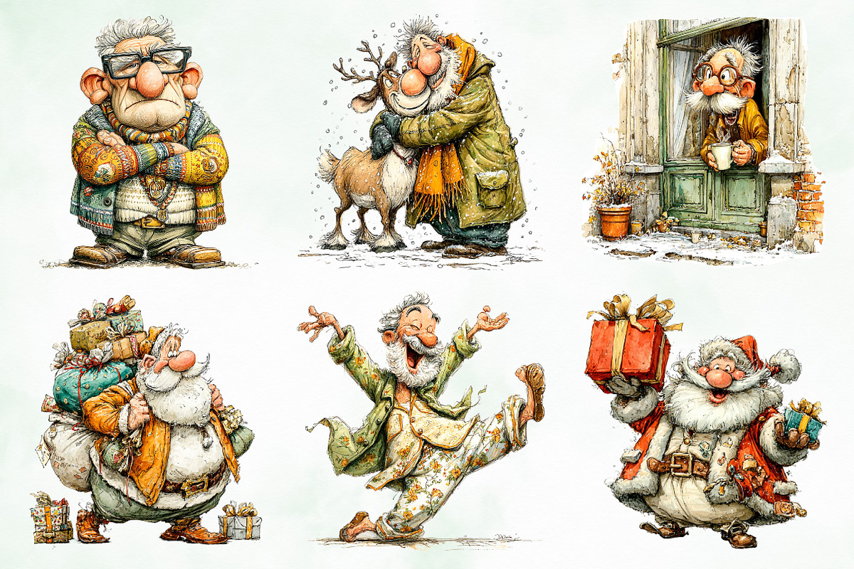 Retro Christmas Grandpa Clipart, an Illustration by Creative Art (Photo 3 of 7)