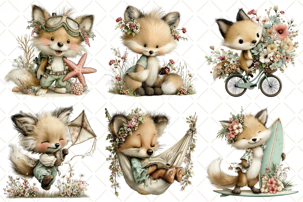 Whimsical Summer Fox Clipart, an Illustration by Black Bird Studio (Photo 3 of 5)