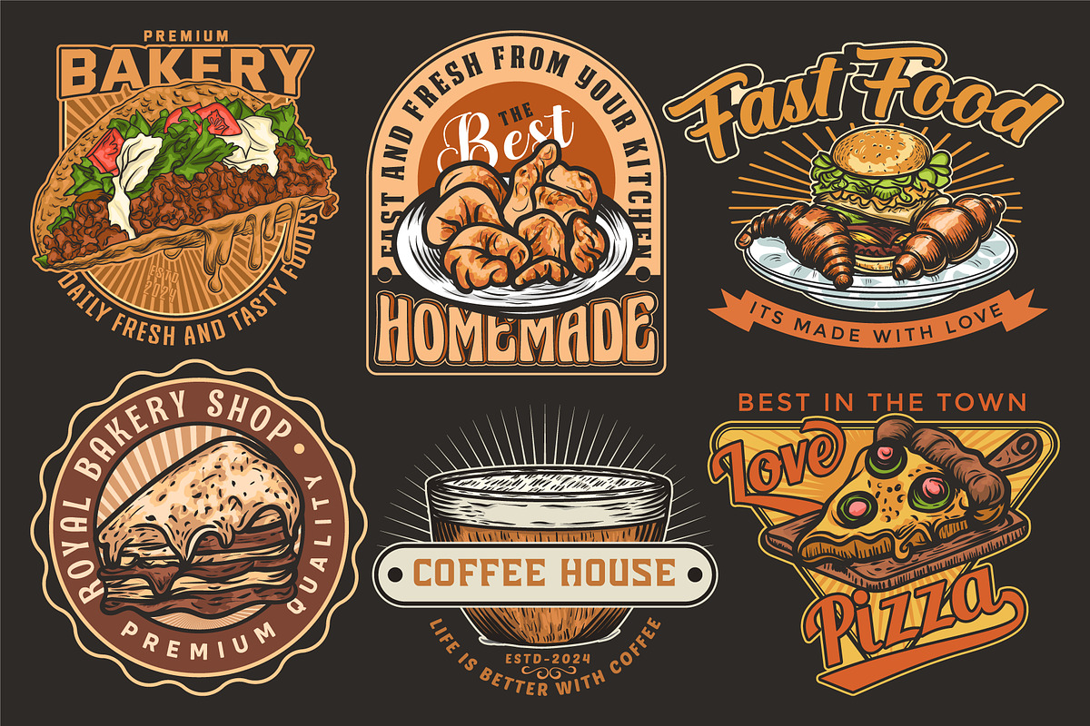 Fast Food Pizza, Burger, Coffee logo, a Branding & Logo Template by Billah Hub