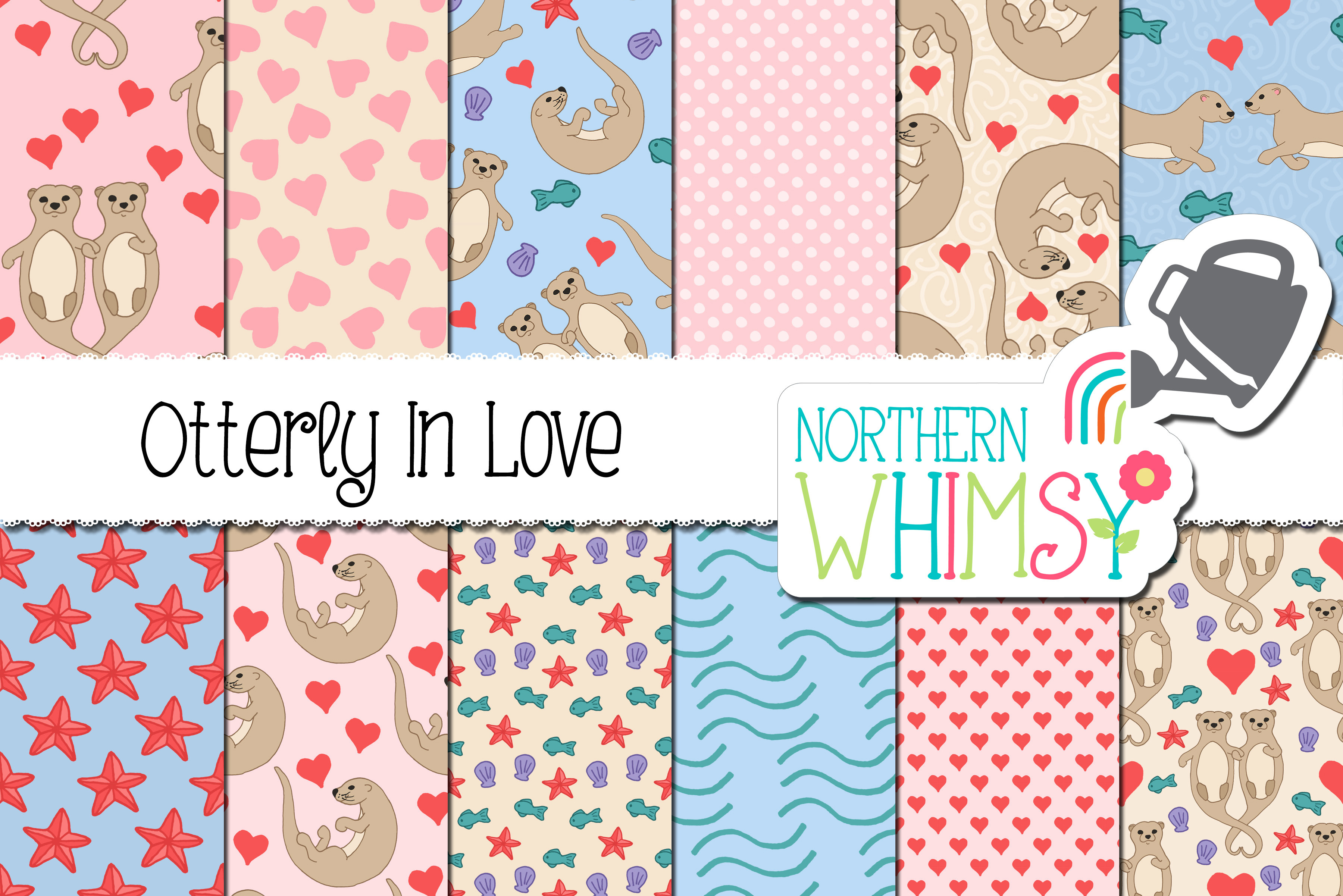 Valentine's Otter Seamless Patterns | Graphic Patterns ~ Creative Market