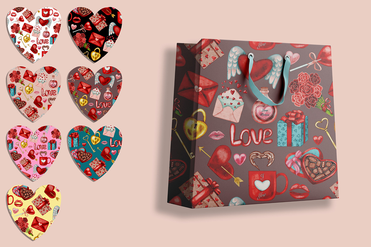 I Love You (seamless pattern), a Decorative Illustration by Andre_Eva (Photo 9 of 10)