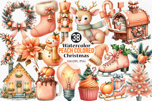 Watercolor Peach Colored Christmas, an Illustration by Canvas Craft