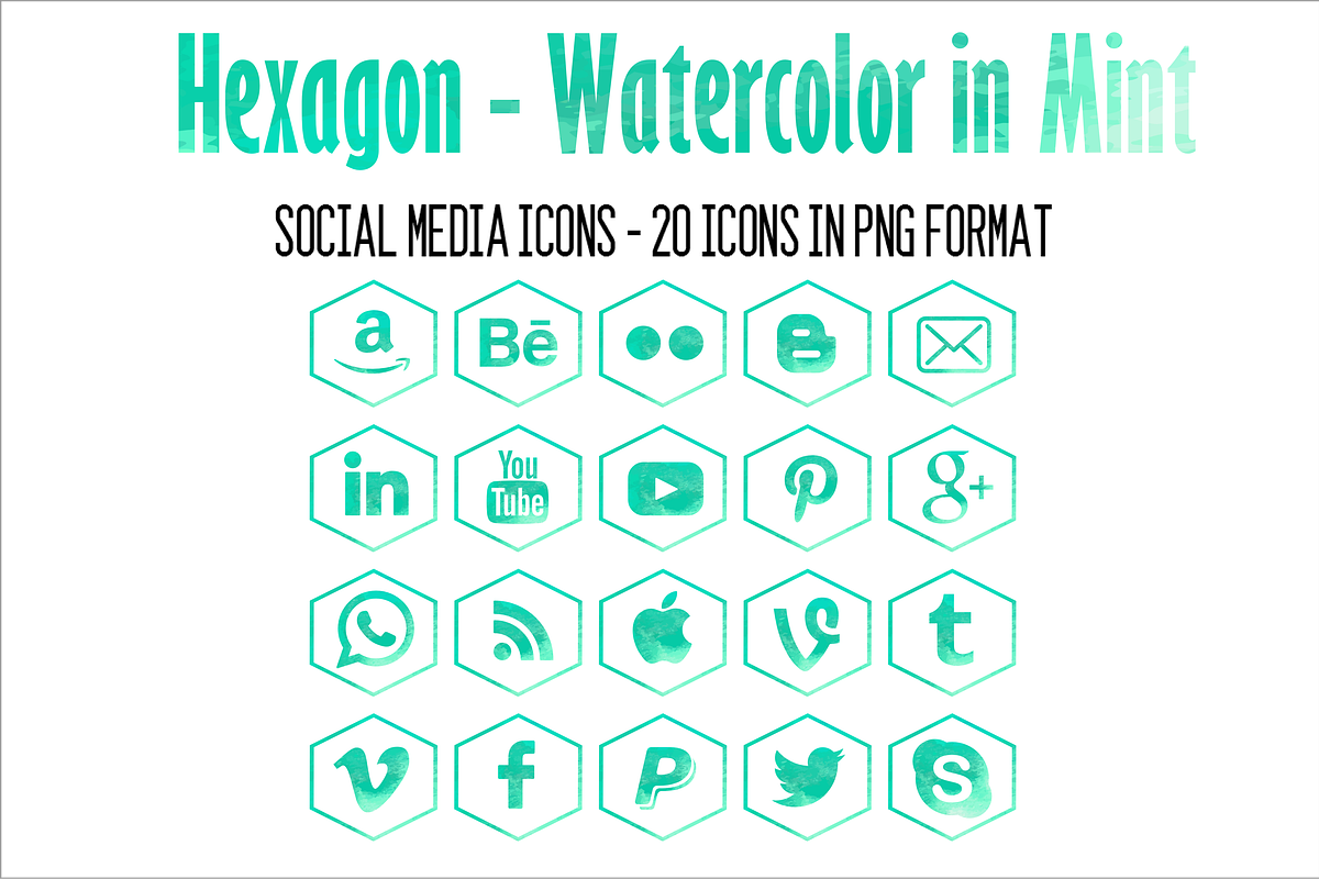 Social Media Icons - Mint Watercolor, an Icon by pixelonix