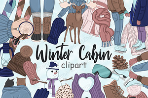 Winter Cabin Clipart, a Seasonal Illustration by GlamArtZhanna