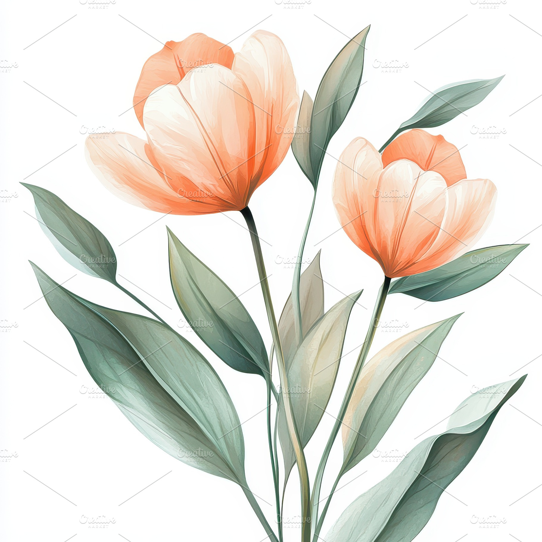 Elegant Peach Tulips Botanical Art S, an Abstract Photo by Pixeness Studio