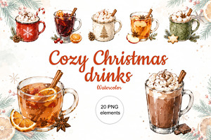 Watercolor Christmas drinks PNG