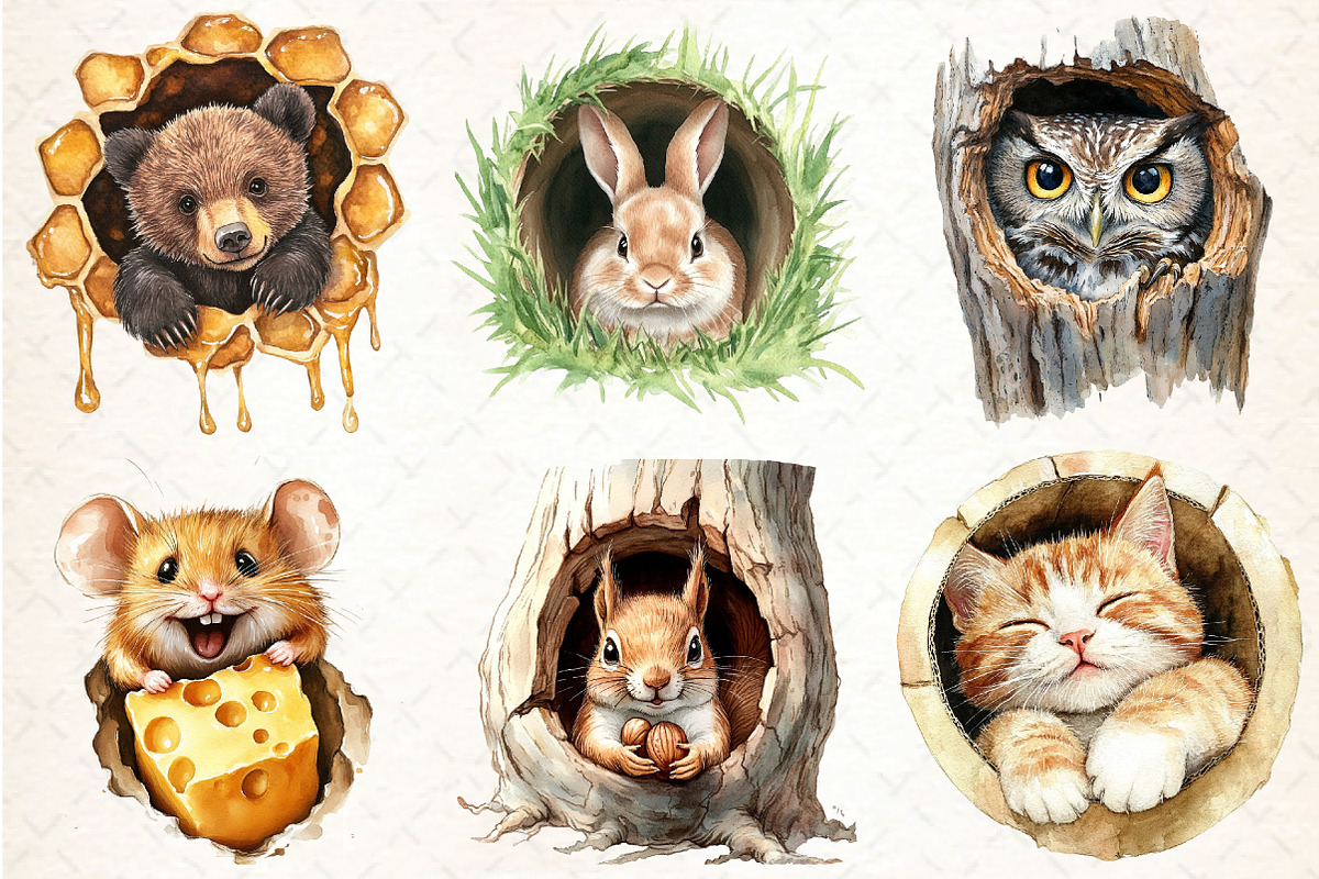 Funny Animals in Hole Clipart Bundle, an Illustration by DreamCafeArt (Photo 2 of 8)