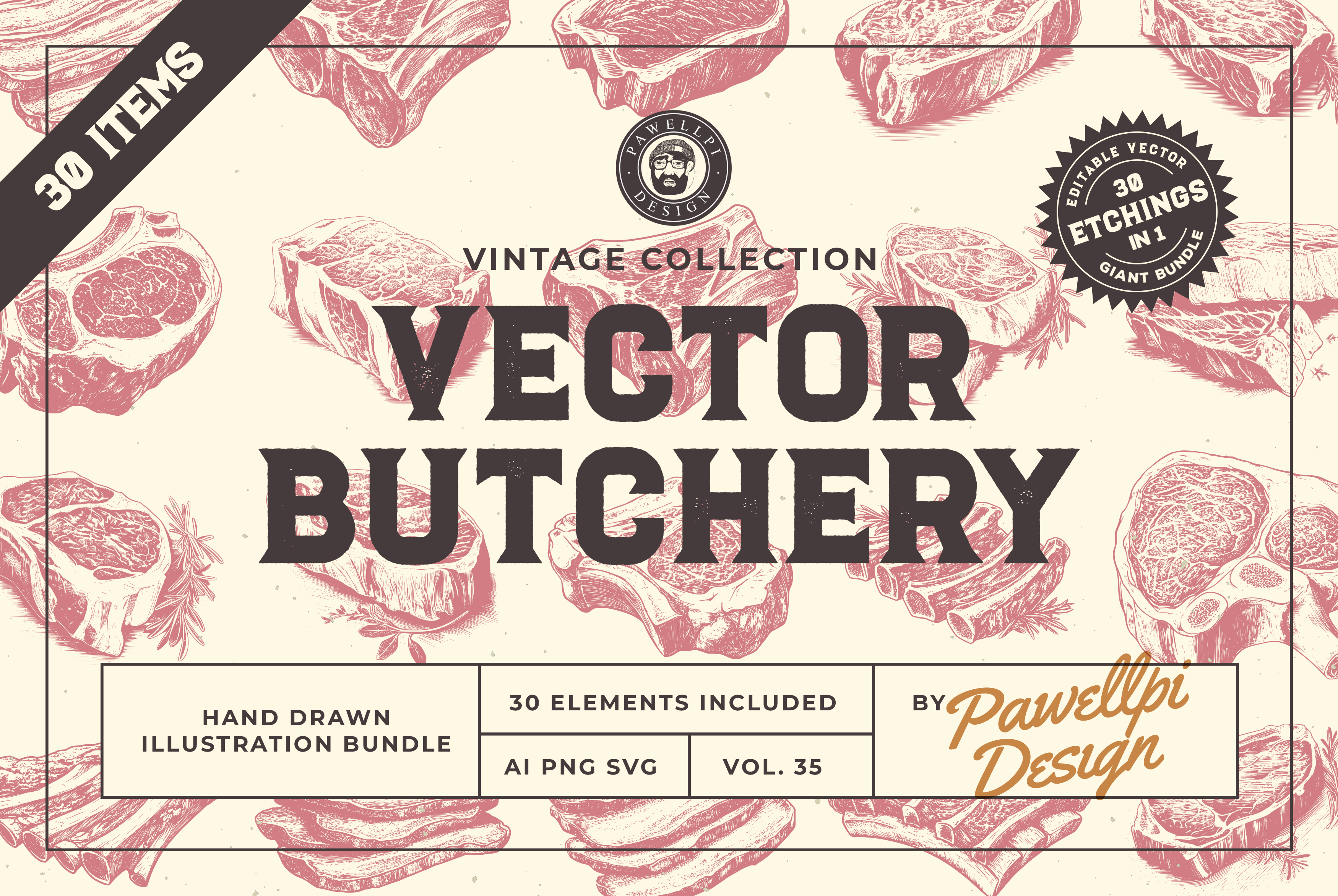 Vector Butchery Illustrations Vol.37, a Food Illustration by pawellpi