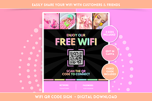 Pastel Neon WiFi QR Code Sign