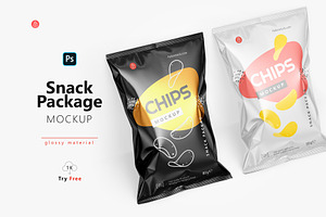 Tilted Glossy Snack Package Mockup
