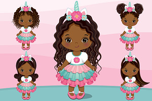 Vector African American Unicorn Girl