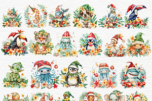 Tropical Christmas Watercolor Clipar