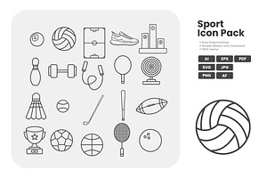 Sports Equipment Icon Set, an Outline Icon by erifqizeicon