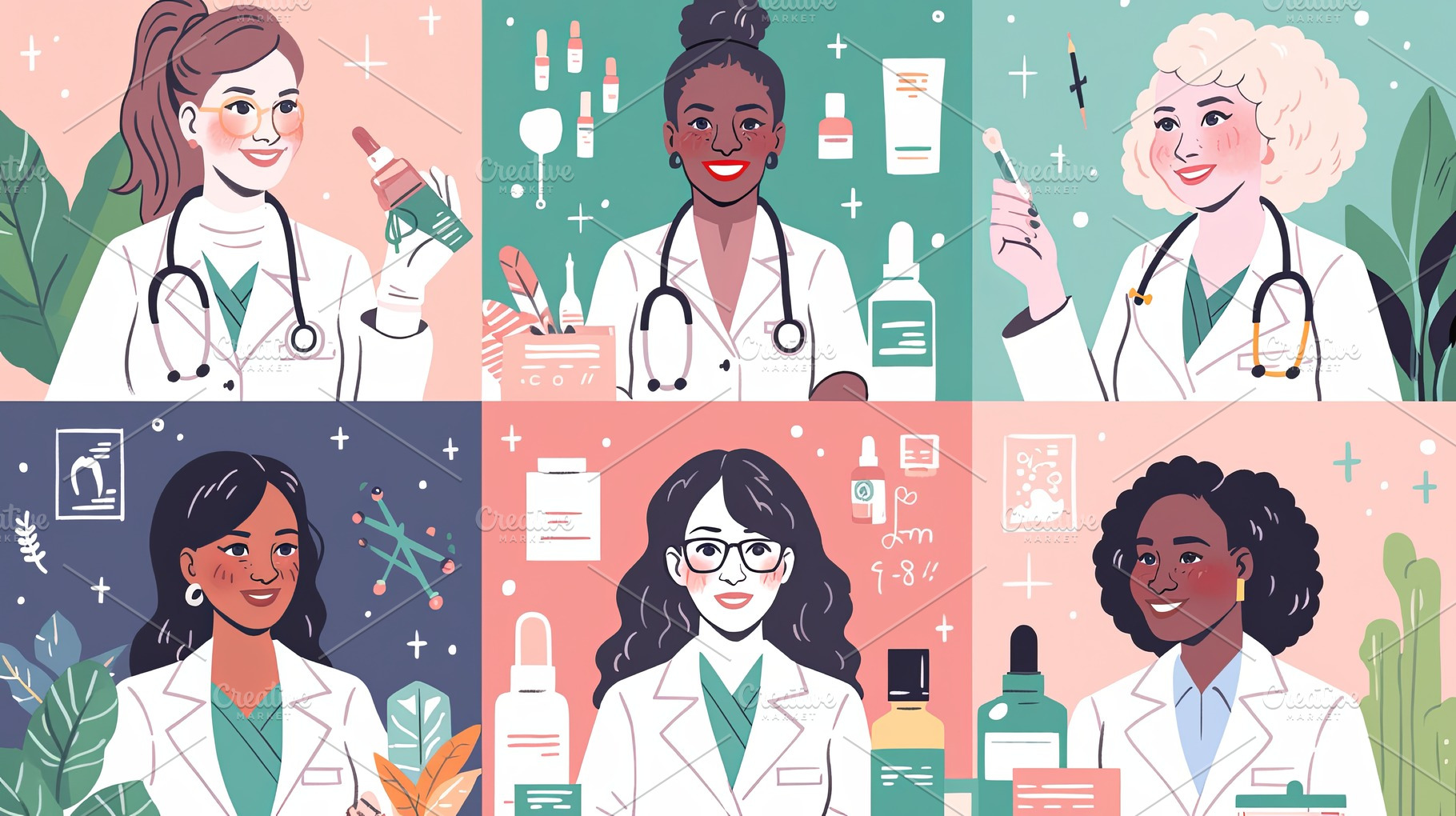 Diverse female professionals promoting wellness products with scientific backgr, a Photo by AS photostudio