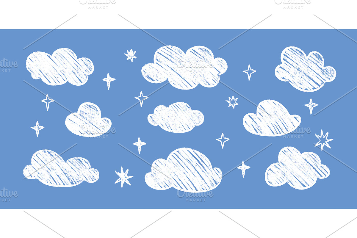 Kid cloud chalk crayon doodle vector, an Object Illustration by YuliiaOsadcha