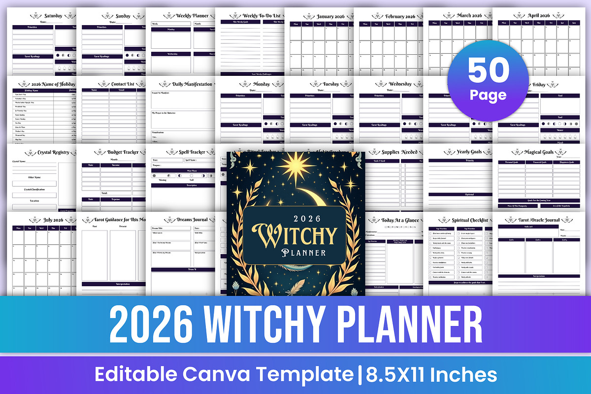 2026 Witchy Planner Canva Template, a Stationery Template by Mustafiz (Photo 1 of 6)