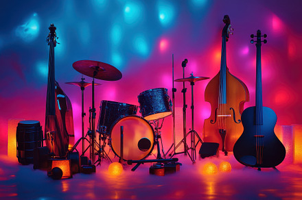Diverse musical instruments arranged, a Photo by Iftikhar Alam