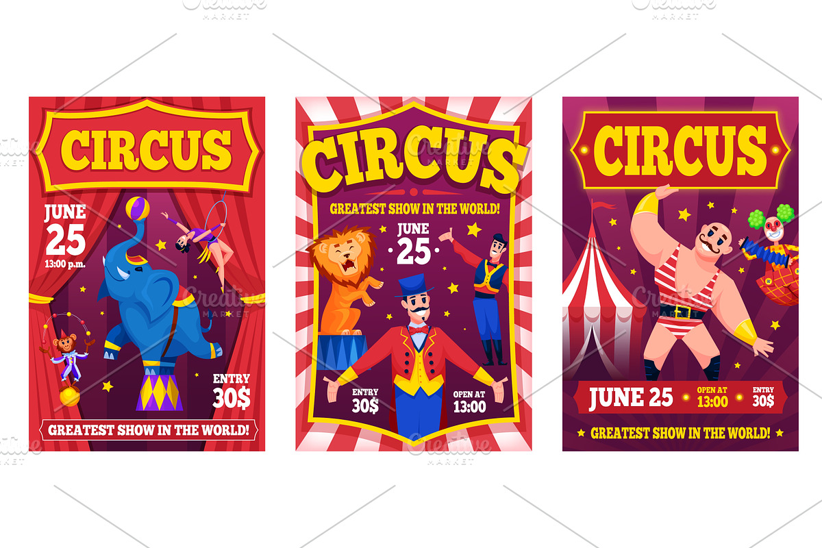 Cartoon circus show posters, an Object Illustration by Stock-Smart-Start