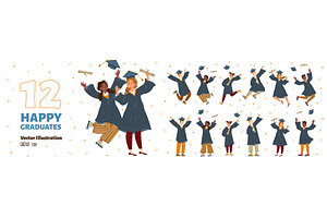 Set Of 12 Happy Graduates Isolated