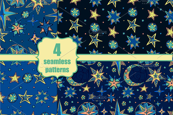 Set of four seamless fantasy stars preview 6
