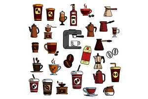 Retro Sketches Of Coffee Drinks