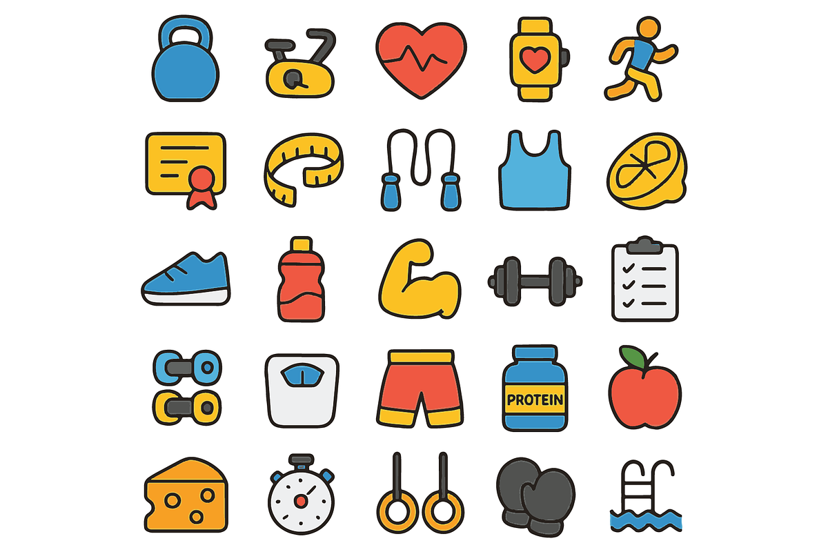 Colorful Fitness Icon Set, an Object Graphic by nikagraphic
