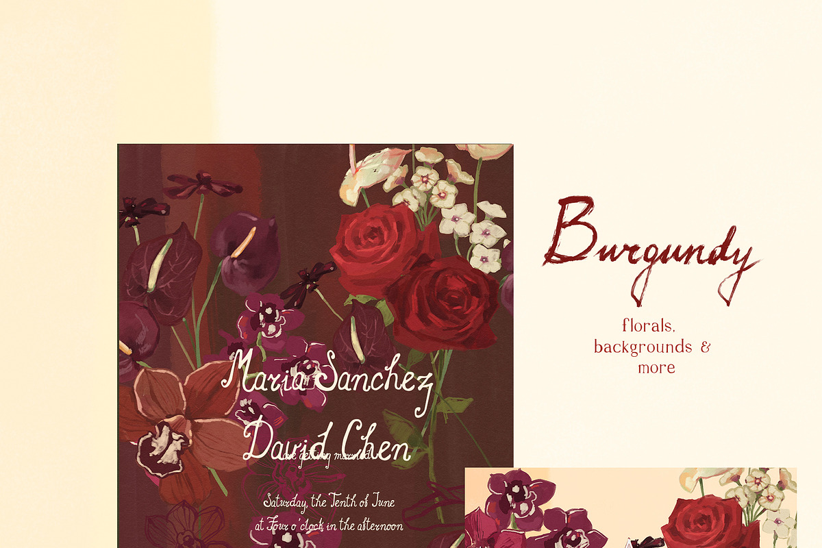 Burgundy Wedding Flower Illustration, a Decorative Illustration by whiteheartdesign (Photo 3 of 16)