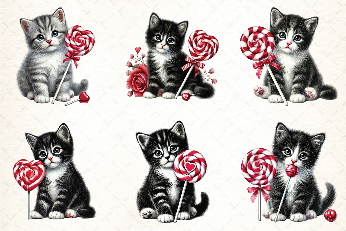 Cute Kitten Valentine's Day Clipart, an Illustration by DreamCafeArt (Photo 4 of 4)