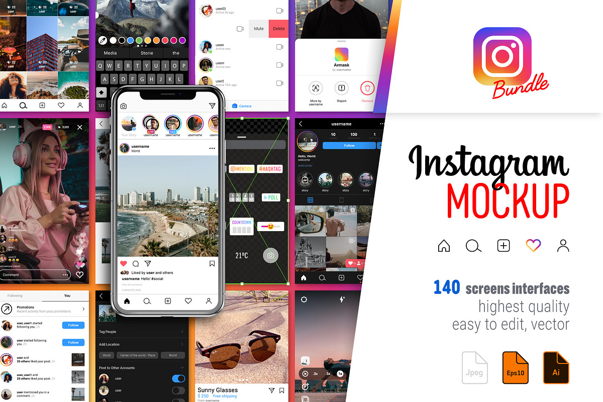 Instagram Screens Templates Bundle, a Social Media Template by karnofff (Photo 1 of 26)