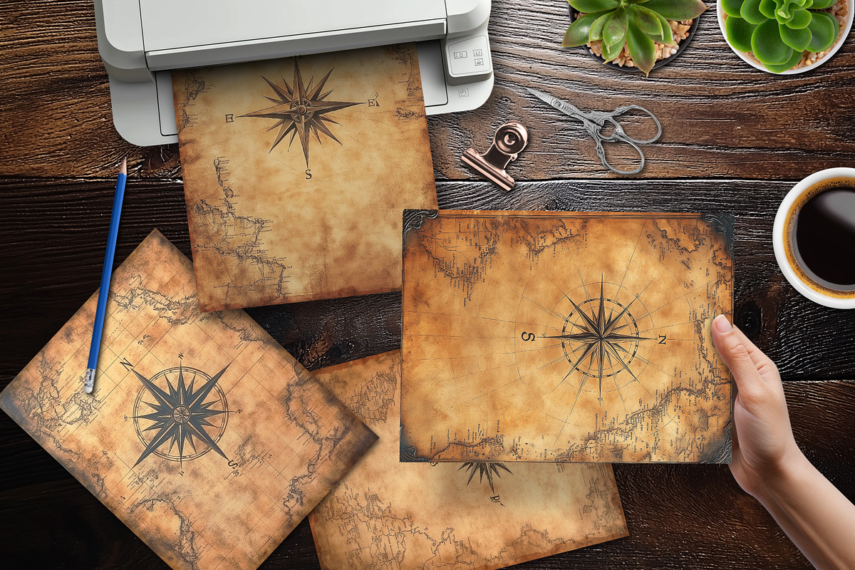 Antique Compass Map Scrapbook Paper, a Background Graphic by V Design Creator (Photo 8 of 10)