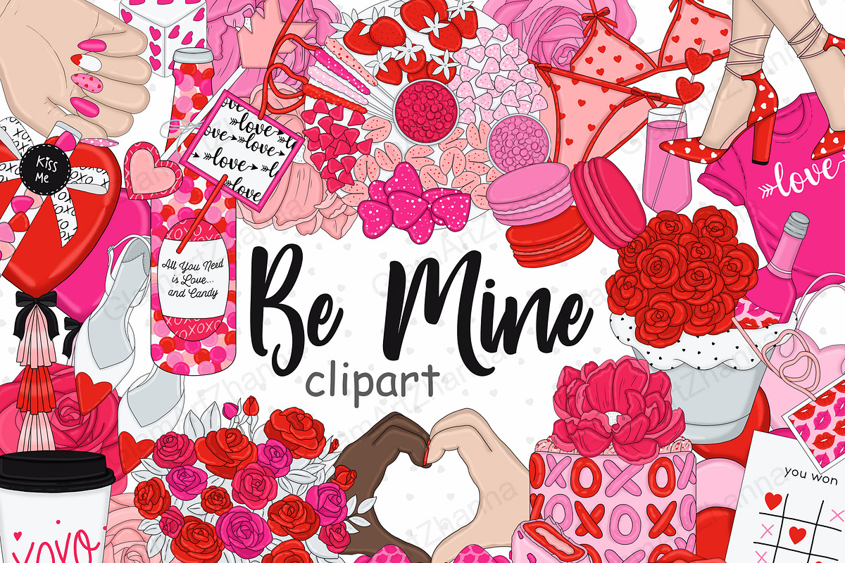 Be Mine Clipart, a Seasonal Illustration by GlamArtZhanna (Photo 1 of 5)