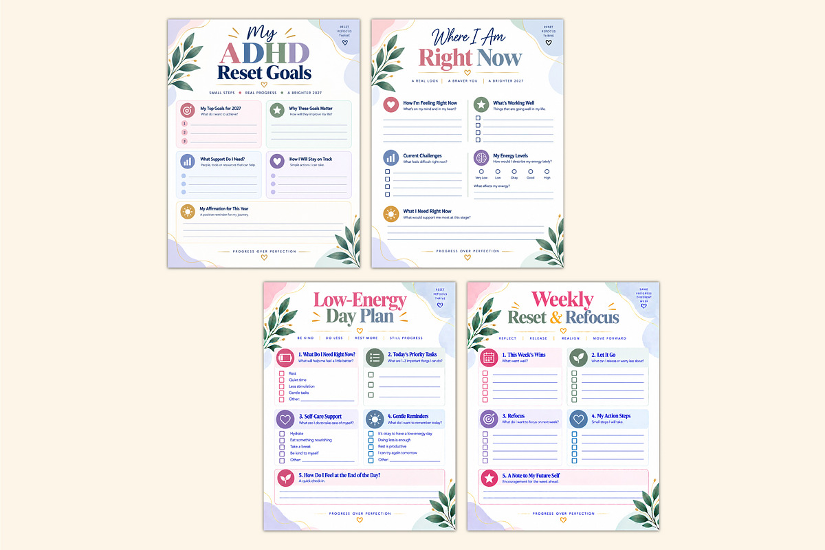 2027 ADHD Reset & Refocus Workbook, a Stationery Template by Shumaya (Photo 4 of 4)