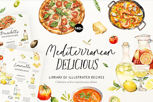 Mediterranean Cuisine Watercolor Set