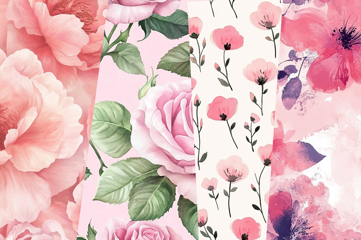 Seamless Soft Pink Flowers Patterns, a Pattern Graphic by DesignGet