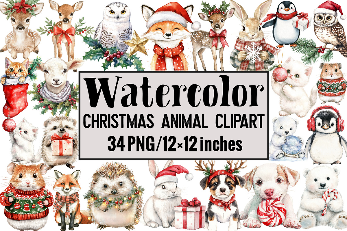 Christmas Animal Clipart, an Illustration by Design Market (Photo 1 of 4)