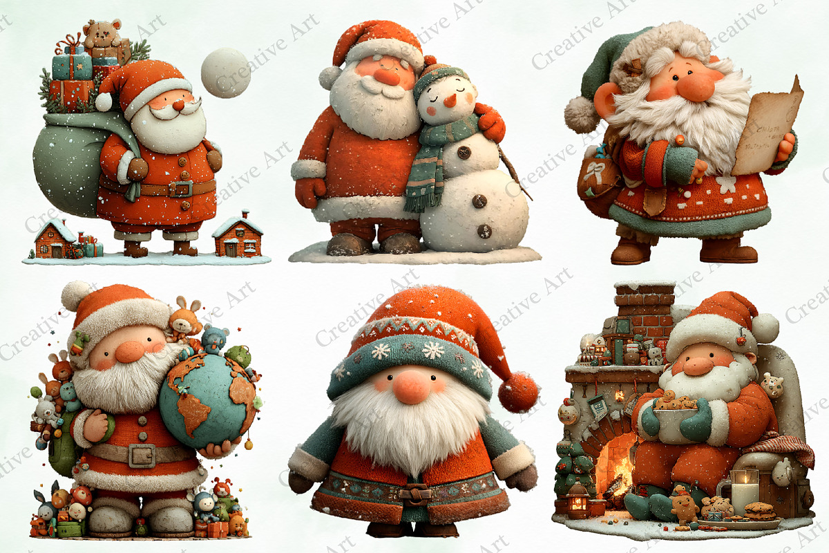 Christmas Santa Clipart Bundle, an Illustration by Creative Art (Photo 3 of 10)