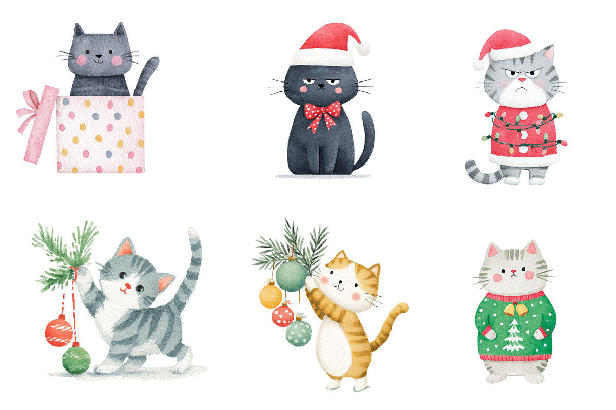 Christmas Cat clipart, an Illustration by CreationArt (Photo 4 of 5)
