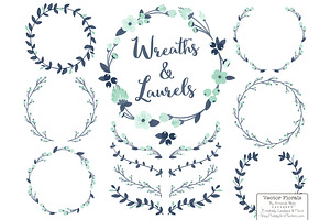 Navy & Mint Vector Flower Wreaths, an Illustration by Amanda Ilkov