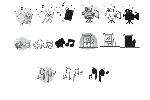 Music Icons Outline Silhouette Set 2