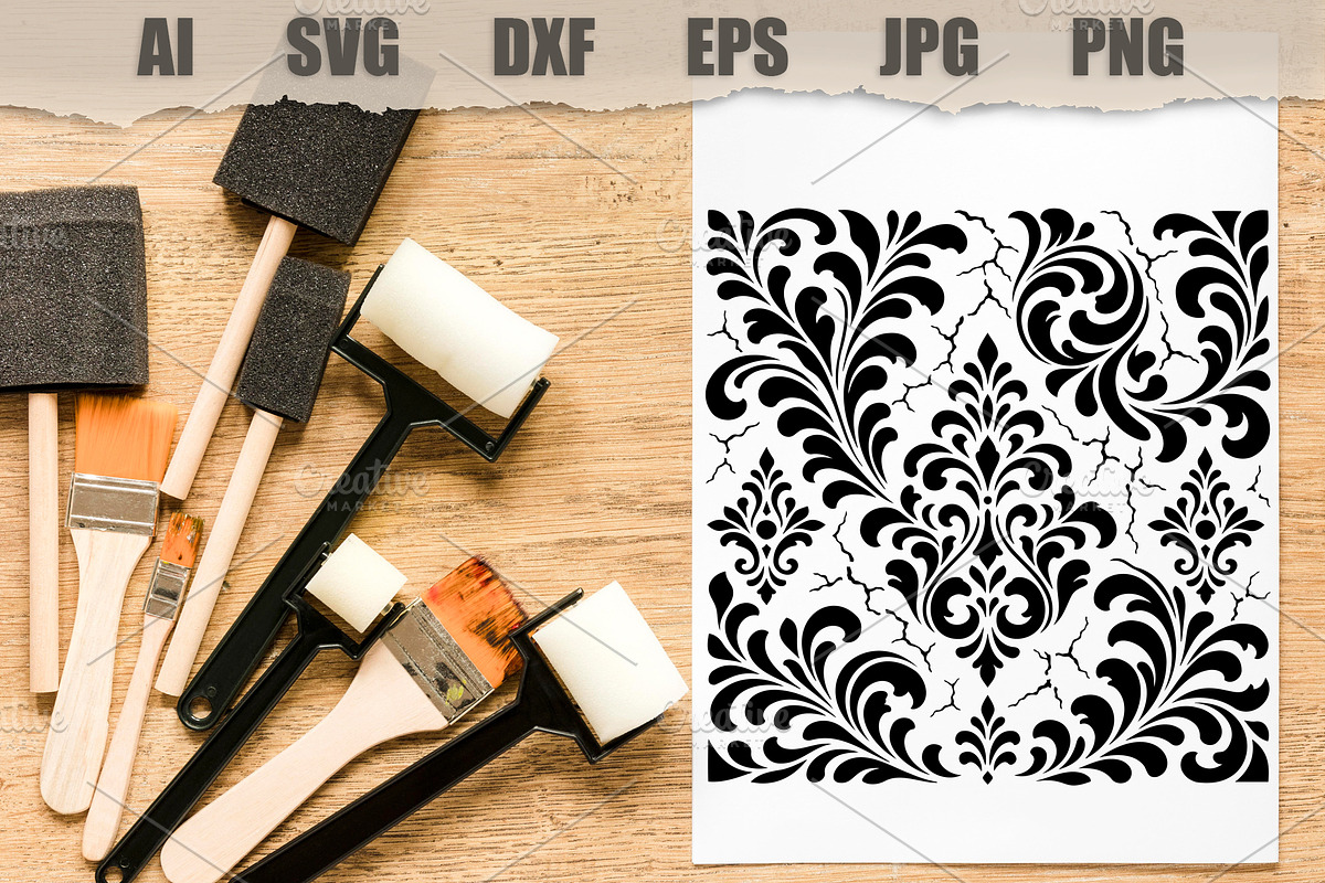 Stencil Damask Craquelure, a Pattern Graphic by MARYCRAFTIRIA (Photo 2 of 3)