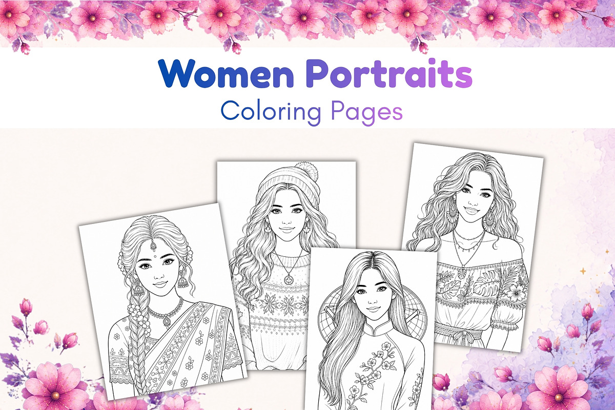 45 Women Portraits Coloring Book, a Person Illustration by SimoDigitalArt (Photo 3 of 5)