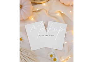Autumn 2 Cards Mockup Daisy, a Product Mockup by TatiMockup