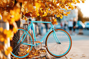 City bike stands near a tree in the city, a Transportation Photo by AlyaAnd